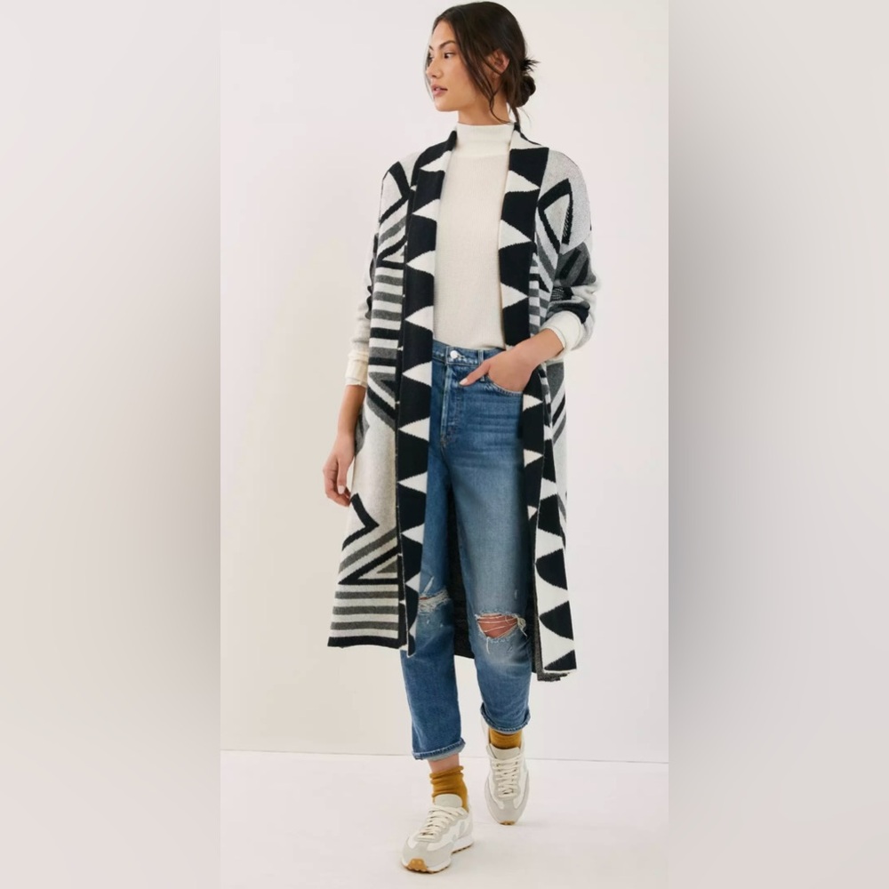 Anthropologie Geometric Knit Duster Kimono Cardigan In Black/White OS